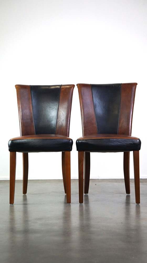 Image 1 of 4 x Sheep leather designer dining chair brown with black leather