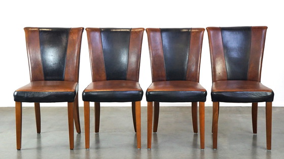 Image 1 of 4 x Sheep leather designer dining chair brown with black leather