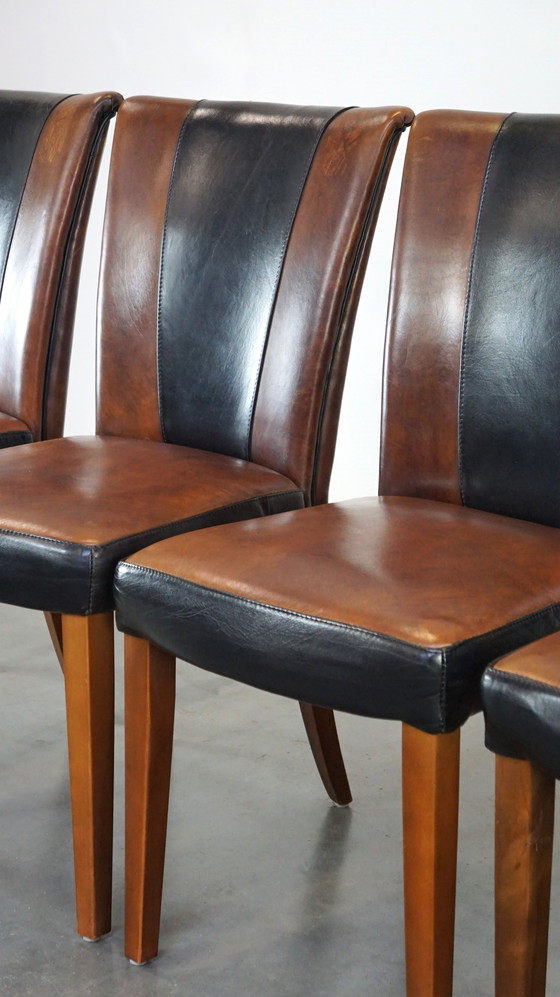 Image 1 of 4 x Sheep leather designer dining chair brown with black leather