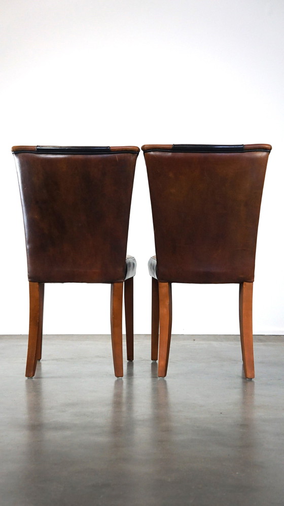 Image 1 of 4 x Sheep leather designer dining chair brown with black leather