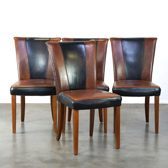 Image 1 of 4 x Sheep leather designer dining chair brown with black leather