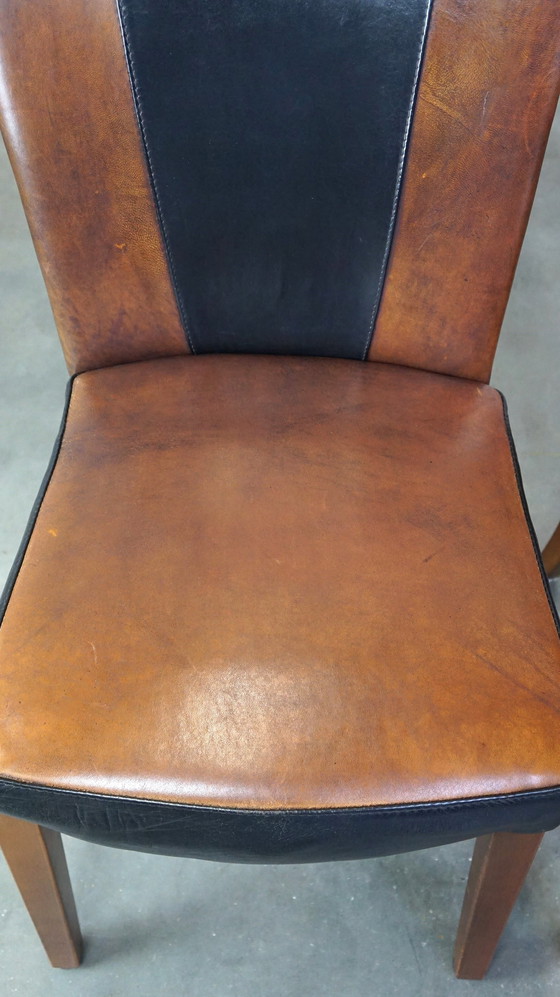 Image 1 of 4 x Sheep leather designer dining chair brown with black leather