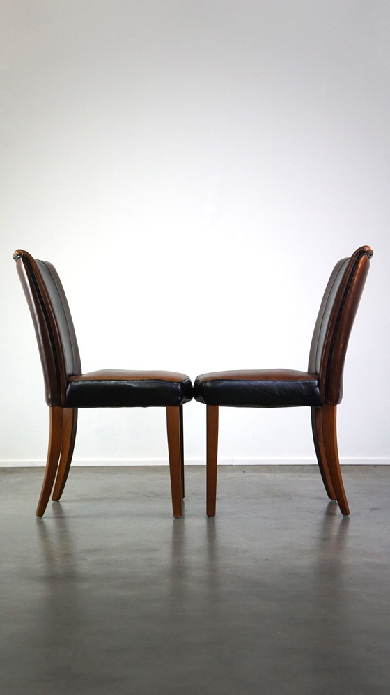 Image 1 of 4 x Sheep leather designer dining chair brown with black leather