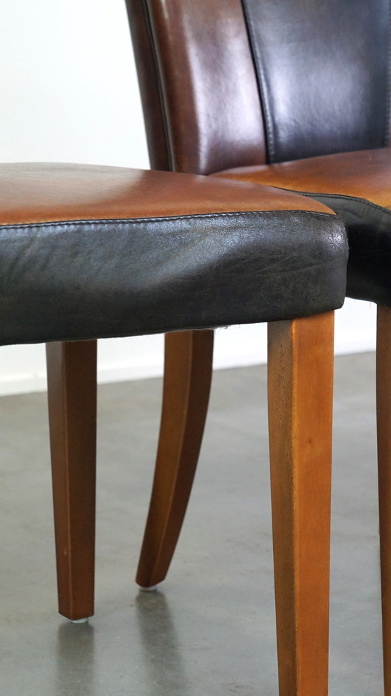 Image 1 of 4 x Sheep leather designer dining chair brown with black leather