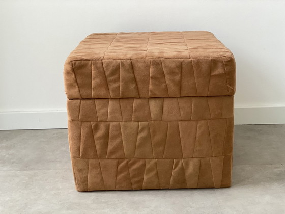 Image 1 of 1x ottoman / pouf / tabouret patchwork en daim marron avec rangement