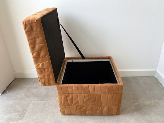 Image 1 of 1x brown suede patchwork ottoman / poof / stool with storage