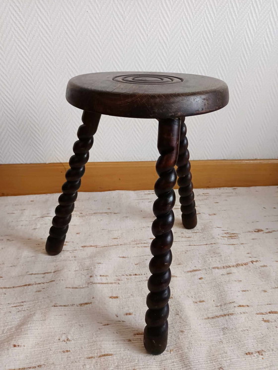 Image 1 of Brutalist Tripod Stool Twisted Legs