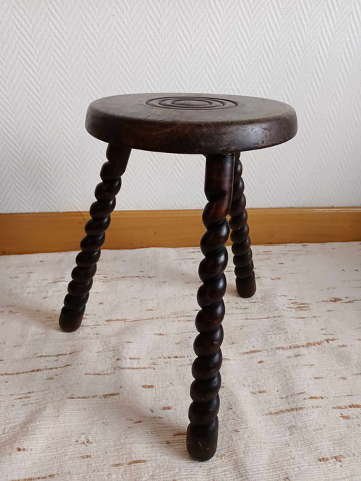 Brutalist Tripod Stool Twisted Legs