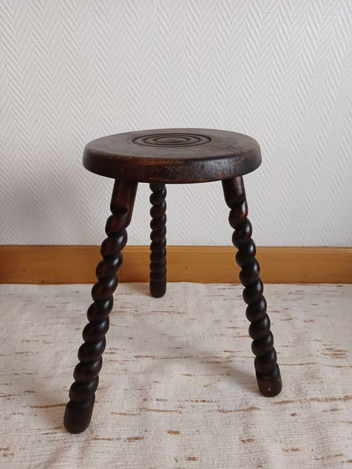 Brutalist Tripod Stool Twisted Legs