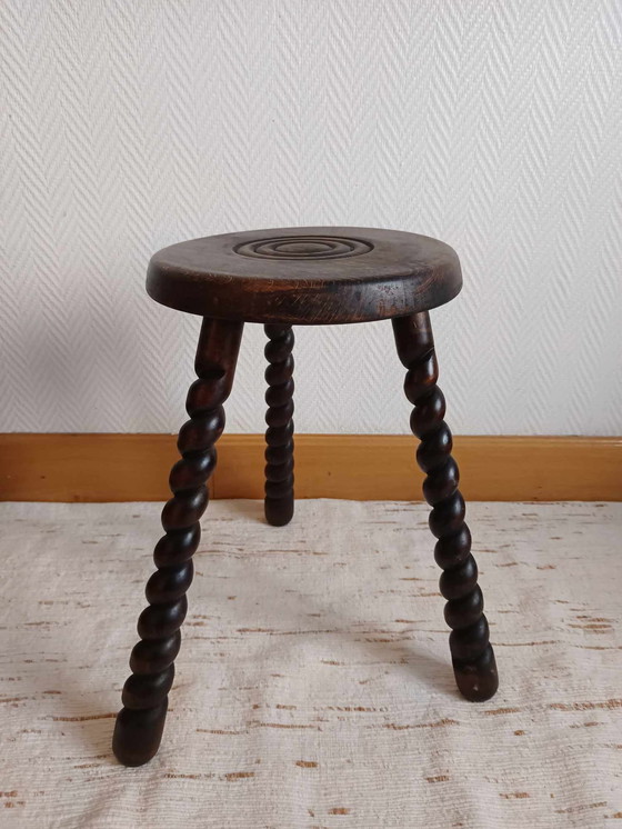 Image 1 of Brutalist Tripod Stool Twisted Legs