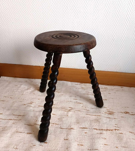 Image 1 of Brutalist Tripod Stool Twisted Legs