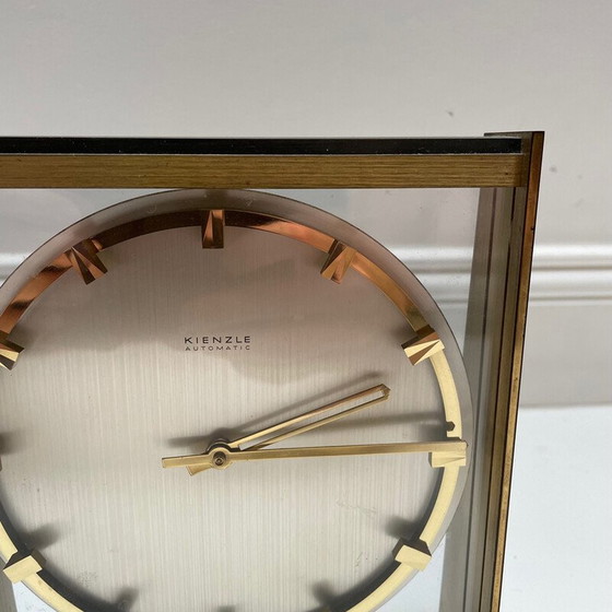 Image 1 of Vintage Hollywood Regency brass and glass table clock by Kienzle, Germany 1960s