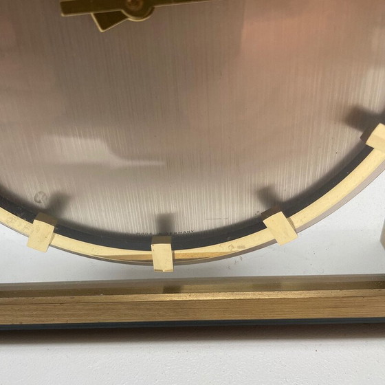 Image 1 of Vintage Hollywood Regency brass and glass table clock by Kienzle, Germany 1960s