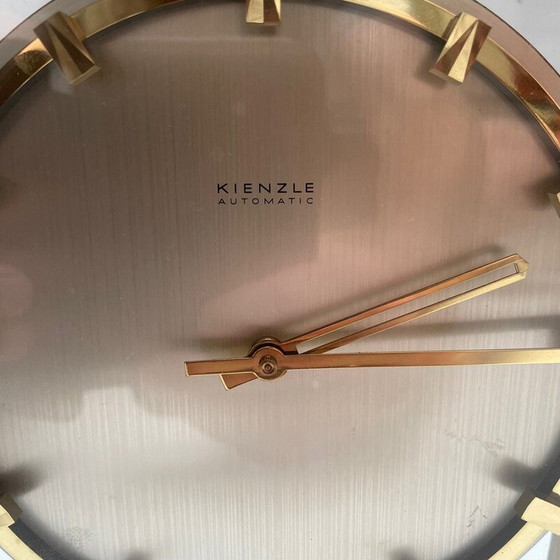 Image 1 of Vintage Hollywood Regency brass and glass table clock by Kienzle, Germany 1960s