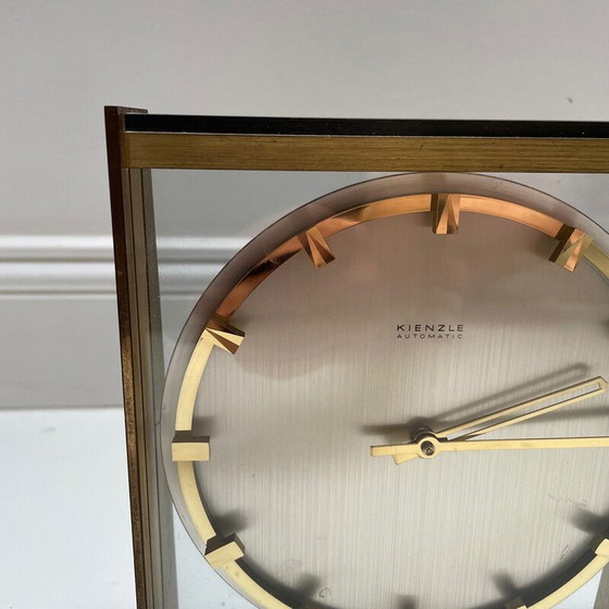 Image 1 of Vintage Hollywood Regency brass and glass table clock by Kienzle, Germany 1960s