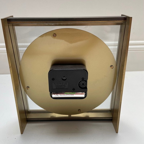 Image 1 of Vintage Hollywood Regency brass and glass table clock by Kienzle, Germany 1960s