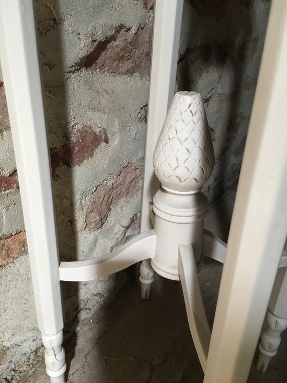 Image 1 of Vintage stand in carved wood with white patina