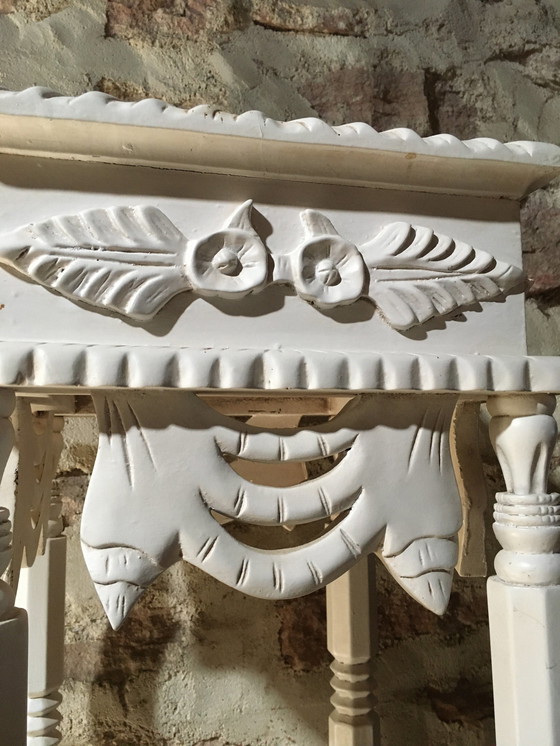 Image 1 of Vintage stand in carved wood with white patina