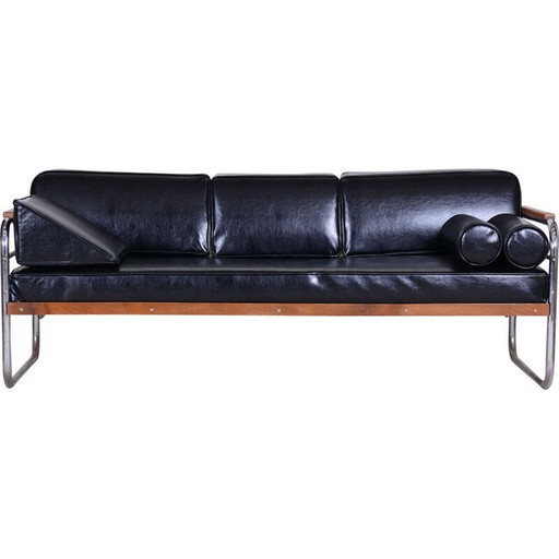 Vintage black leather sofa by Thonet, Czechoslovakia 1930s