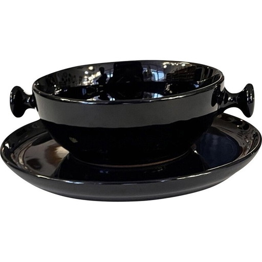 Vintage black glazed stoneware tea service by Luigi Colani for Porzellanfabrik, 1973