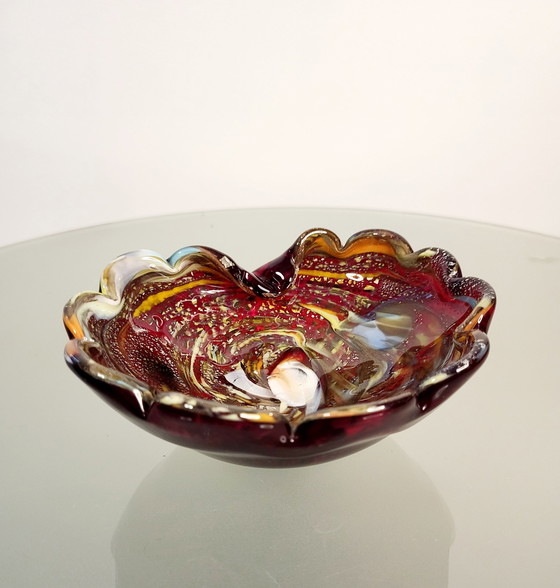 Image 1 of Murano dish, tutti Frutti, organic design with silver leaves, Italy