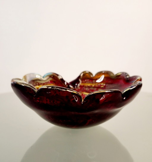 Murano dish, tutti Frutti, organic design with silver leaves, Italy