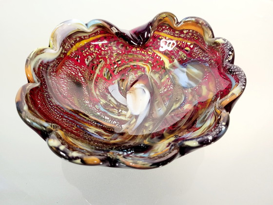 Image 1 of Murano dish, tutti Frutti, organic design with silver leaves, Italy