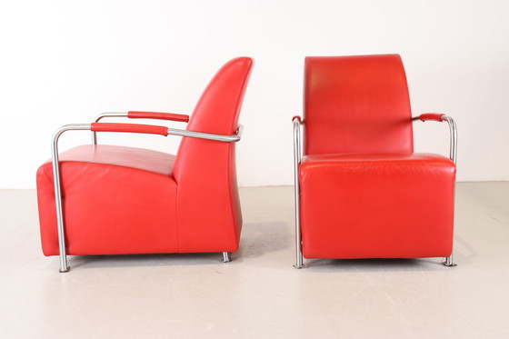 Image 1 of 2x Gelderland 6420 fauteuil en cuir rouge