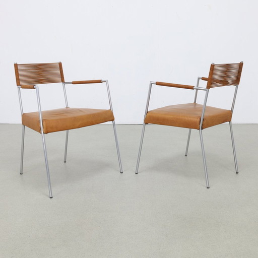 2X Armchair Leather + Stainless steel Gerard Van Den Berg