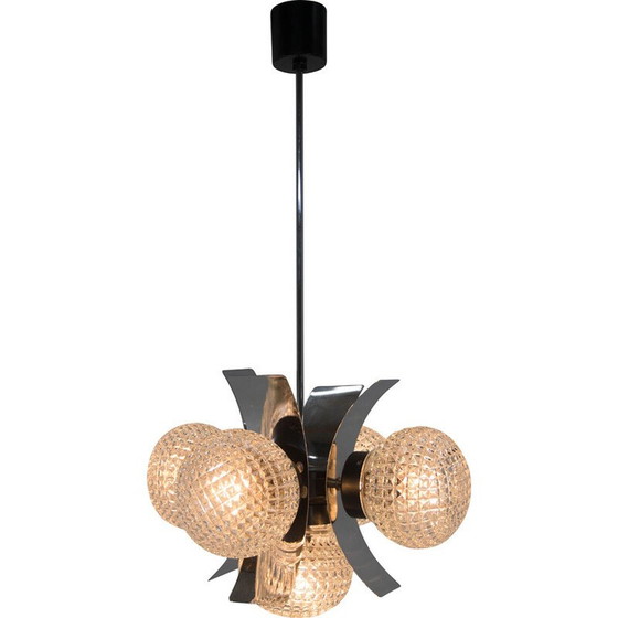 Image 1 of Vintage chrome and glass chandelier, Czechoslovakia 1970