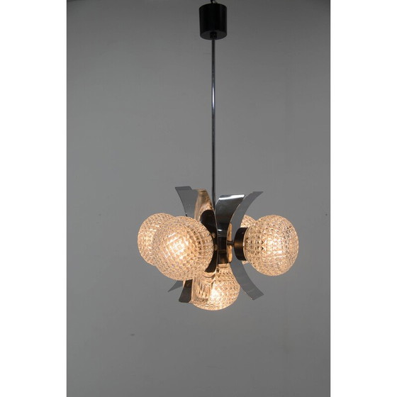Image 1 of Vintage chrome and glass chandelier, Czechoslovakia 1970