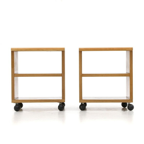 Image 1 of Coppia di comodini vintage in legno con rotelle, Italia 1970