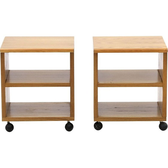 Image 1 of Coppia di comodini vintage in legno con rotelle, Italia 1970