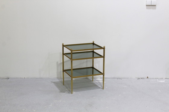 Image 1 of Vintage side table - blue smoked glass, brass 1970s