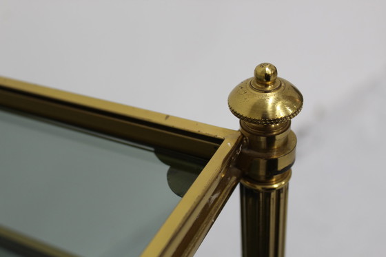 Image 1 of Vintage side table - blue smoked glass, brass 1970s