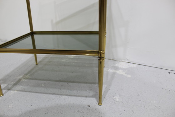 Image 1 of Vintage side table - blue smoked glass, brass 1970s