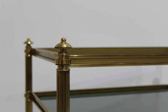 Image 1 of Vintage side table - blue smoked glass, brass 1970s