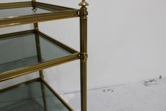 Image 1 of Vintage side table - blue smoked glass, brass 1970s