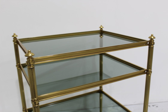 Image 1 of Vintage side table - blue smoked glass, brass 1970s