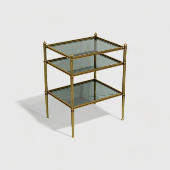 Image 1 of Vintage side table - blue smoked glass, brass 1970s