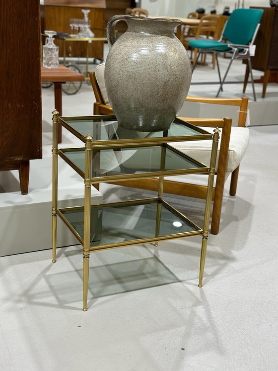 Image 1 of Vintage side table - blue smoked glass, brass 1970s