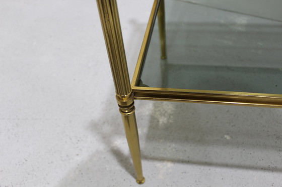 Image 1 of Vintage side table - blue smoked glass, brass 1970s
