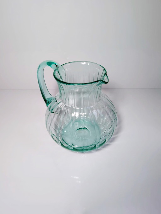 Vintage Glass Carafe Beryl Turquoise Mid - Century Murano Swirl Decanter Jug Uranium Glass