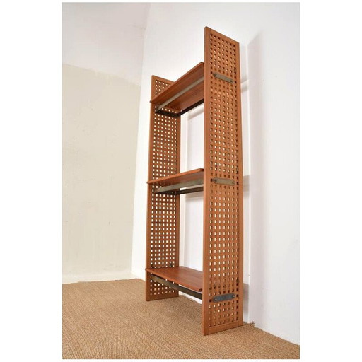 Mensola modulare vintage in legno di teak e metallo