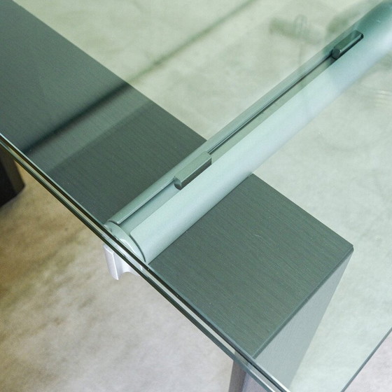 Image 1 of Vintage extendable table in clear glass, wood and iron for Desalto, 2000