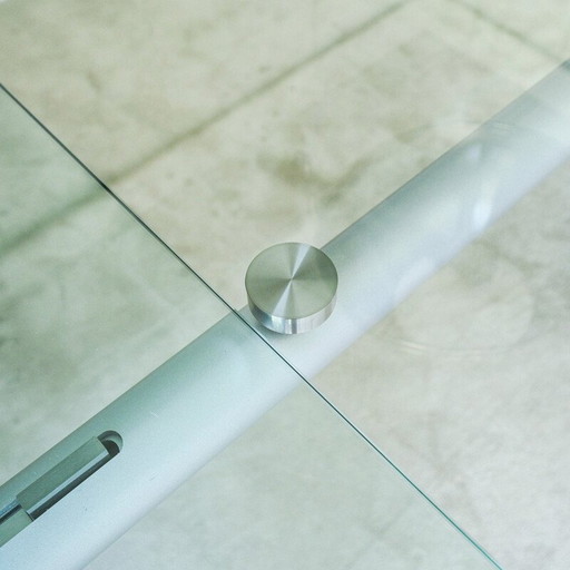 Vintage extendable table in clear glass, wood and iron for Desalto, 2000