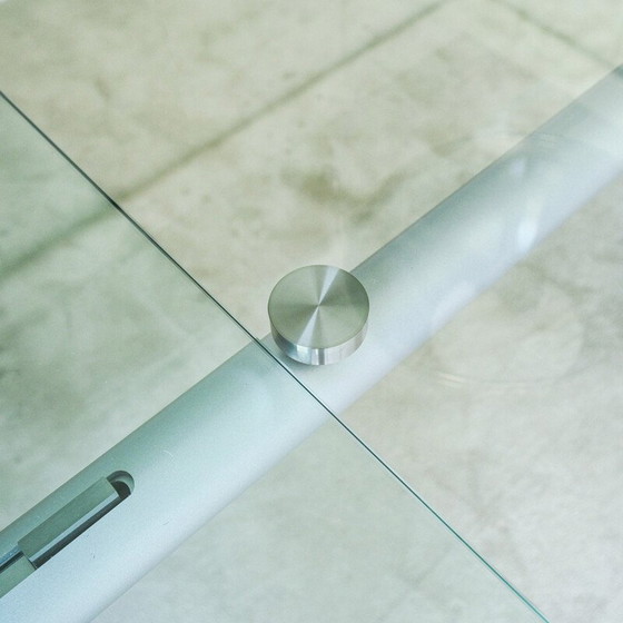 Image 1 of Vintage extendable table in clear glass, wood and iron for Desalto, 2000