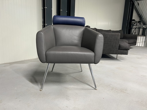 Fauteuil Leolux Marabis cuir gris bleu