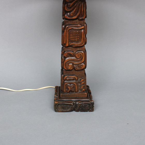 Image 1 of Temde Leuchten - type 75 - mahogany lamp base, hand-carved in Honduras in the style of a Mayan totem pole- 1960s