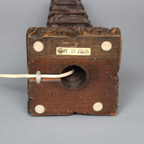 Image 1 of Temde Leuchten - type 75 - mahogany lamp base, hand-carved in Honduras in the style of a Mayan totem pole- 1960s